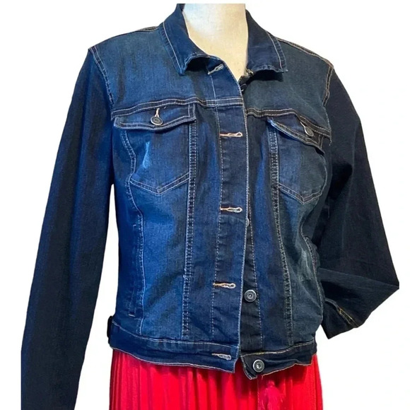 New Look Juniors' Plus Size Distressed Denim Jacket - Picture 1 of 8